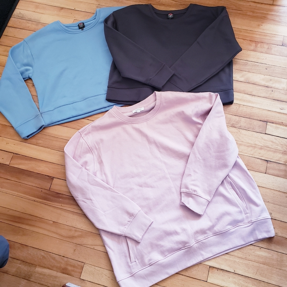 GT NWT Fleece Lined Crew Neck Sweatshirts - Blue/Grey XL Cropped, Pink 1X BUNDLE